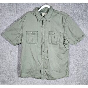 Outdoor Life Button Up Shirt Mens Sz Large Green Pockets Short Sleeve Gorpcore